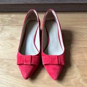 Ann Taylor Suede Bow Block Heel Pumps